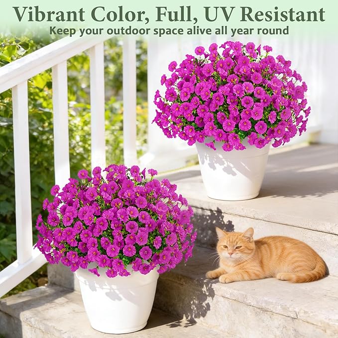 Yastouay Artificial Flowers for Outdoors, 26 Bundles Fake Outdoor Flowers, UV Resistant Artificial Plants & Flowers for Decoration, Fuchsia Realistic Morning Glory for Outdoor Porch Garden Decoration