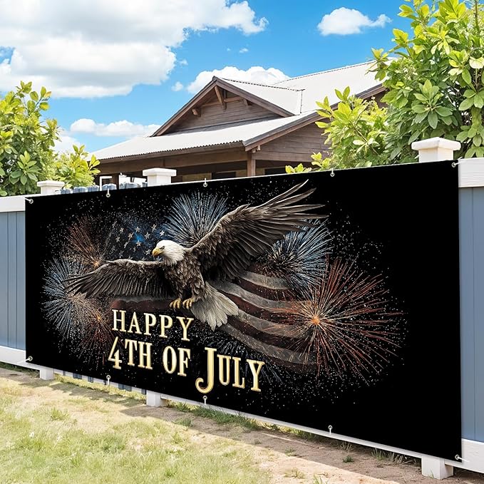7 * 16FT Eagle Flag Happy 4th of July Garage Door Cover Decorations Independence Day Garage Door Banner for Outdoor Indoor Patriot Party Photography Backdrop