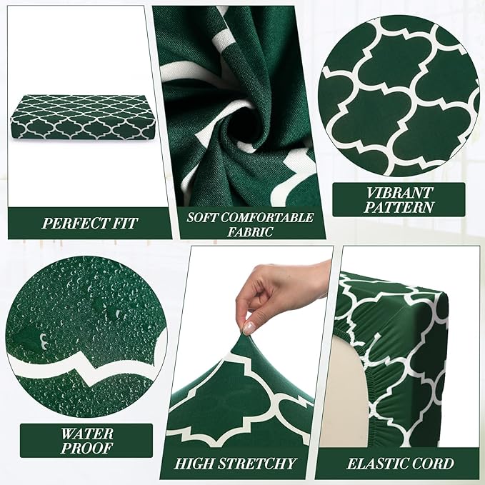 Newwiee 8 Pcs Stretch Patio Outdoor Cushion Covers Waterproof Replacement Sofa Couch Covers for 4 Backrests and 4 Cushions Washable Lawn Garden Seat Furniture Protector(Dark Green)