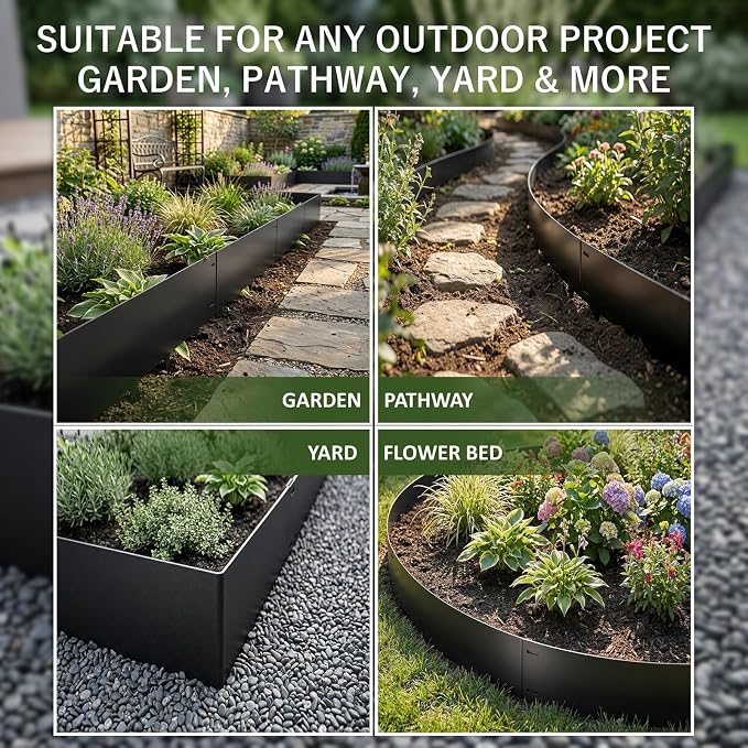10 Inch Metal Landscape Edging 20FT (6 Panels) – Tall Galvanized Steel Garden Border with Built-in Spikes, Heavy Duty No Dig Flexible Lawn Edging for Yard, Flower Beds, Pathways & Landscaping