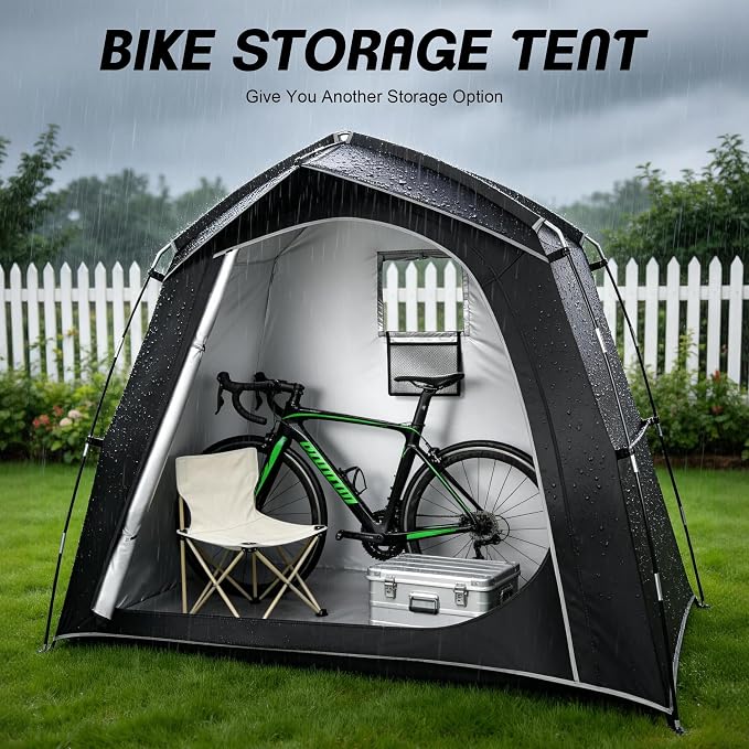 Bike Storage Tent Outdoor, Waterproof Bicycle Shed for 3-4 Bikes, PU4000 210D Oxford, Fiberglass Frame, Rain-Blocking Awning Design, Outdoor Storage for Bikes, Lawn Mower, Garden Tools Black