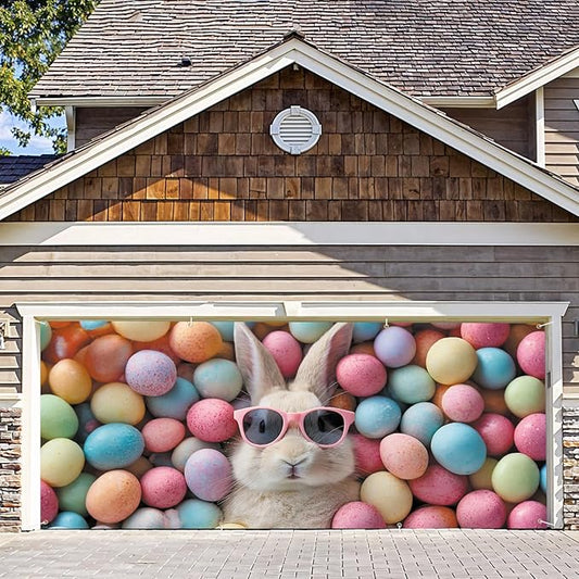 6 * 13FT Easter Bunny Garage Door Cover Decorations Easter Garage Door Banner for Outdoor Indoor Easter Party Photography Backdrop