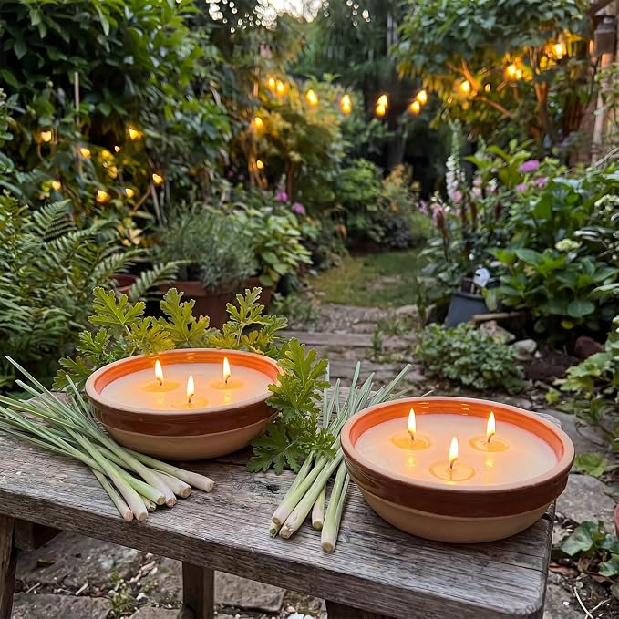 Conelist 4 Pcs Citronella Candles Outdoor in Coarse Pottery Container 5.6 oz 3 Wick Citronella Soy Wax Jar Candles with 5% Natural Oil 120 Hours Burn Time for Patio Backyard Deck Summer Nights