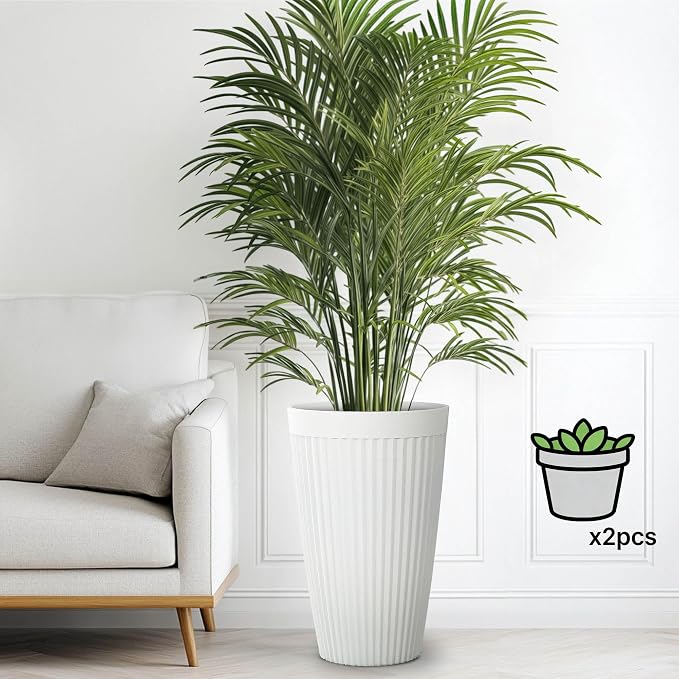 20" Tall Planters for Indoor Outdoor Plants (Set of 2), Cement-Look Large Flower Pots, High-Desity Resin Planters, UV-Protected Outdoor Pots for Garden, Balcony, Porch or Living Room Decor