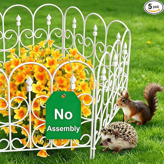 AMAGABELI GARDEN & HOME 5 Panels 32in(H)×10ft(L) Decorative Garden Fences and Borders for Dogs No Dig Metal Fence Panel Garden Edging Border Fence For Animal Barrier Fencing for Flower Beds Yard White