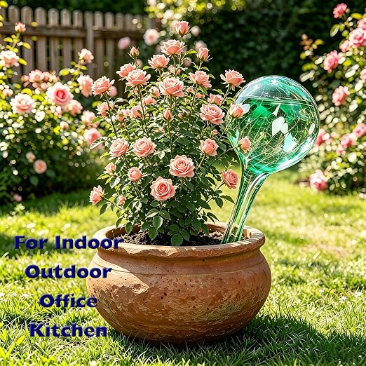 Self Watering Globes for Plant – Large 6pcs Colorful Glass Plant Watering Device for Indoor Pots, Self Watering Bulbs for Vacation Plant Care, Drip Irrigation System for Garden, Patio & Hanging Plants