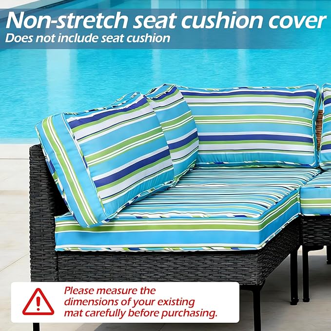 14Pcs Patio Cushion Covers Replacement Splashproof UV-Resistant Inelastic Covers with Zippers, Max Compatible 25.6x25.6x4inch Patio Cushion, for 7 Pcs Outdoor Patio Furniture Sets
