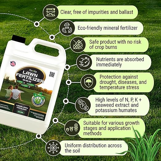 Liquid 10-10-10 Fertilizer for Lawn, Plants, Vegetables, Flowers - All Purpose Plant Food Outdoor & Indoor Plant Food - Balanced NPK Lawn Fertilizer with Nitrogen Potassium Phosphorus (2.5gal)