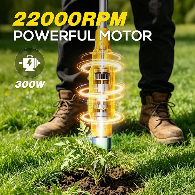 LITEKON Electric Cordless Weed Puller Tool, 20V Battery Powered Stand Up Weeder with 2.0Ah Battery & Fast Charger, Puller Tool with Long Handle, Crabgrass Piller& Dandelion Remover for Garden, Yellow