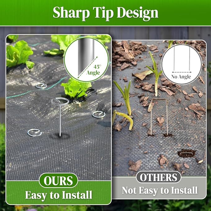 Quibbay 200 Pcs Circle Top Landscape Staples, 11 Gauge Landscape Fabric Pins, 6 Inch Garden Stake for Landscaping, Galvanized Landscape Fabric Stakes, Heavy Duty Ground Stakes for Lawn Weed Barrier
