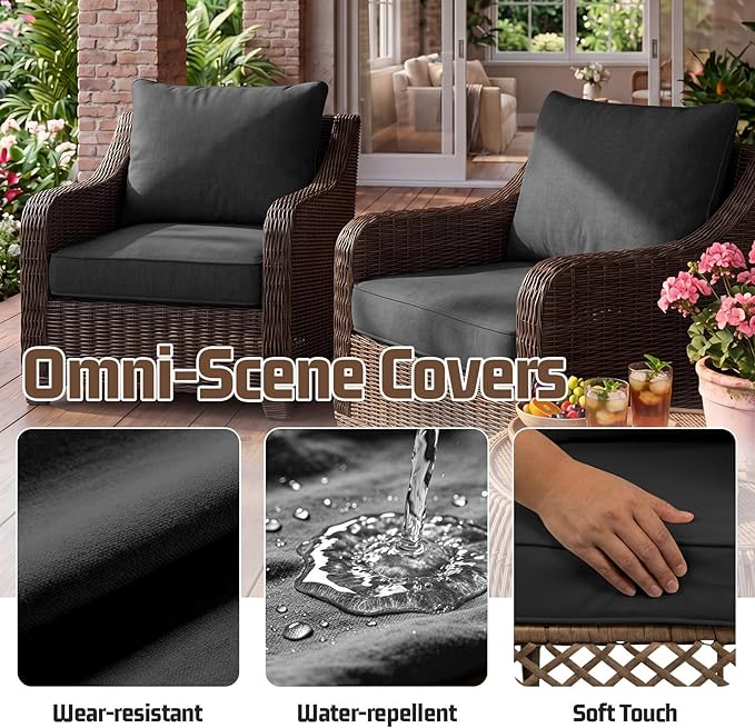 4pcs Outdoor Patio Cushion Covers Replacement, 24" Zippered Outdoor Cushion Covers Waterproof, UV Resistant & Washable Patio Furniture Cushion Covers Waterproof for Patio Sectional, Black