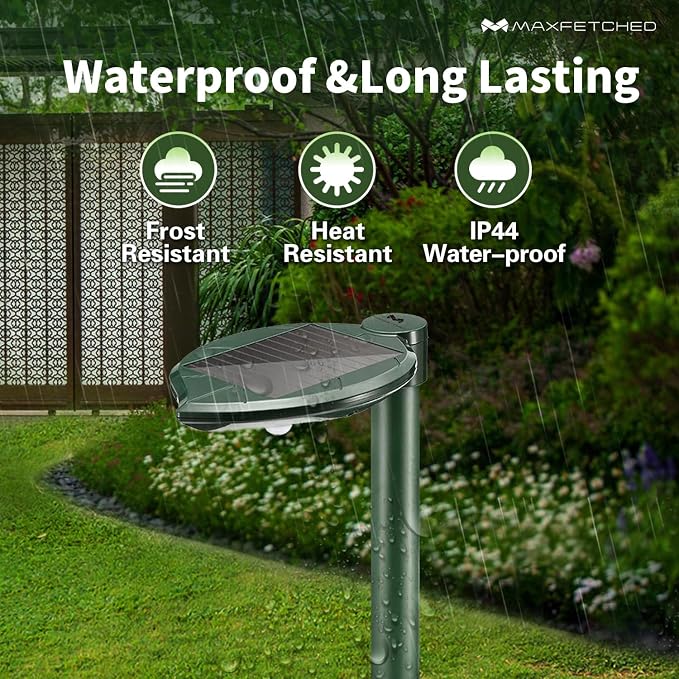 Ultrasonic Snake Repellent for Yard Solar-Powered, 2 Pack | Also Repels Moles, Voles, Gophers. 14.5" Deep-Stakes Drive, Oversized Solar Panel, LED light, Waterproof, Pet Safe
