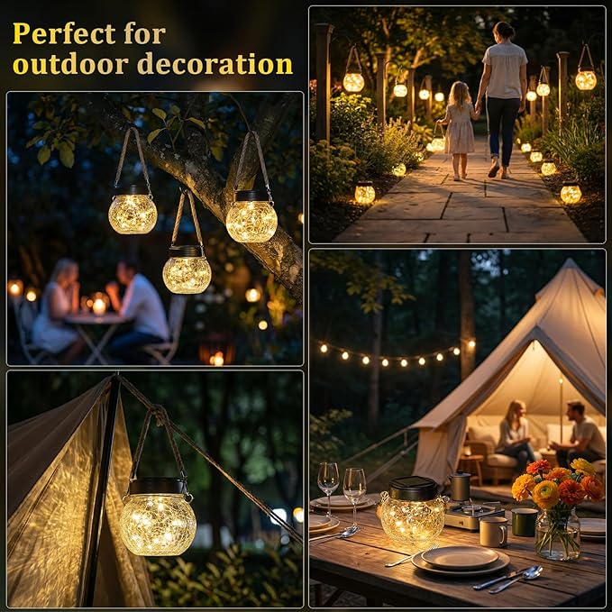 ROSHWEY 6 Pack M Size Solar Lantern Gifts for Women, Hanging Garden Decor Solar Lights Outdoor Waterproof with 15 LED for Halloween Christmas Easter Gift