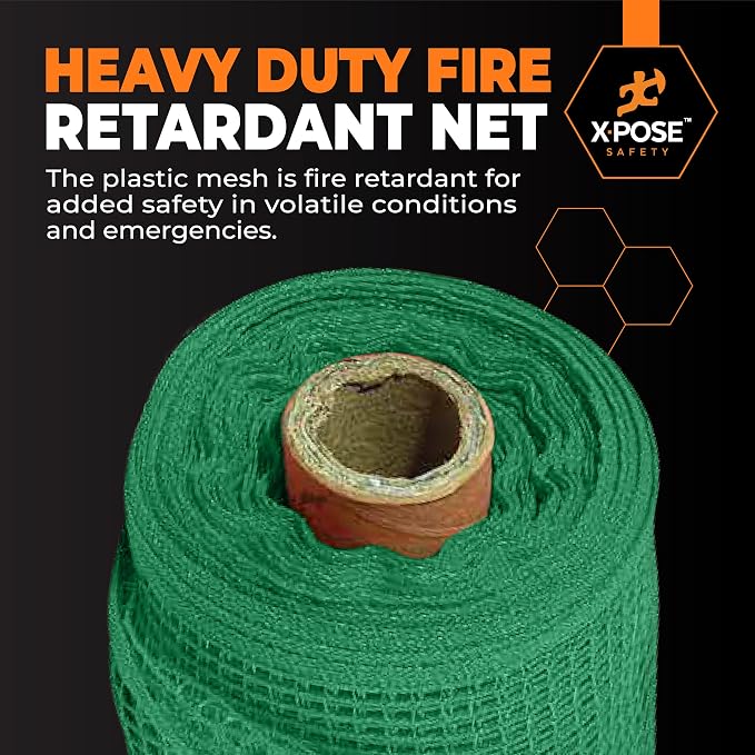 Xpose Safety Construction Safety Netting – 4' x 150', 1/4" Mesh Scaffold Safety Net, Temporary Material Roll, Visibility Fence, Heavy-Duty Fire Retardant, Green