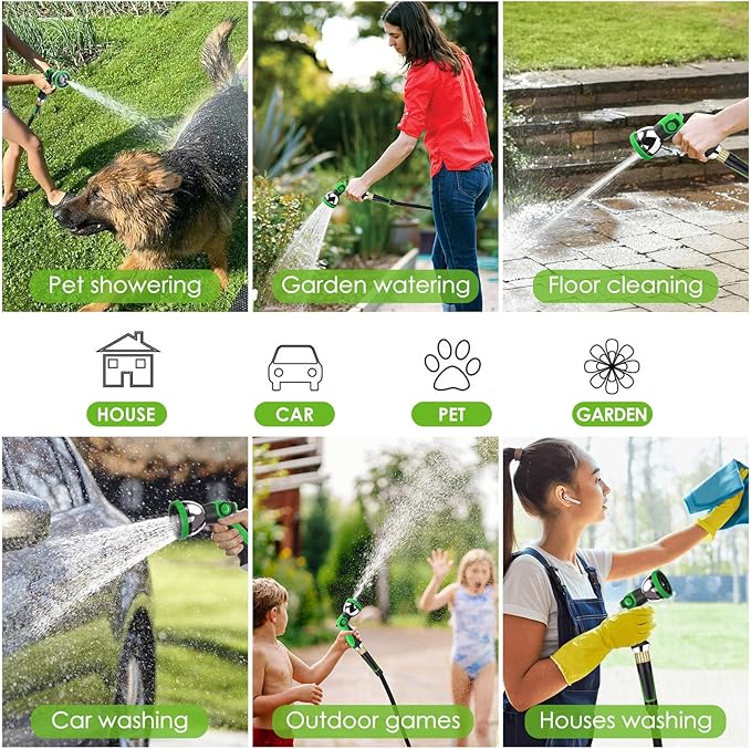 Non-Expanding Garden Hose 100 ft, Lightweight Hose & Flexible Water Hose With 10-Pattern Spray Nozzle, Kink-Free Design, Durable Leakproof Yard Outdoor Hose, Portable Storage Strap, 100 Feet