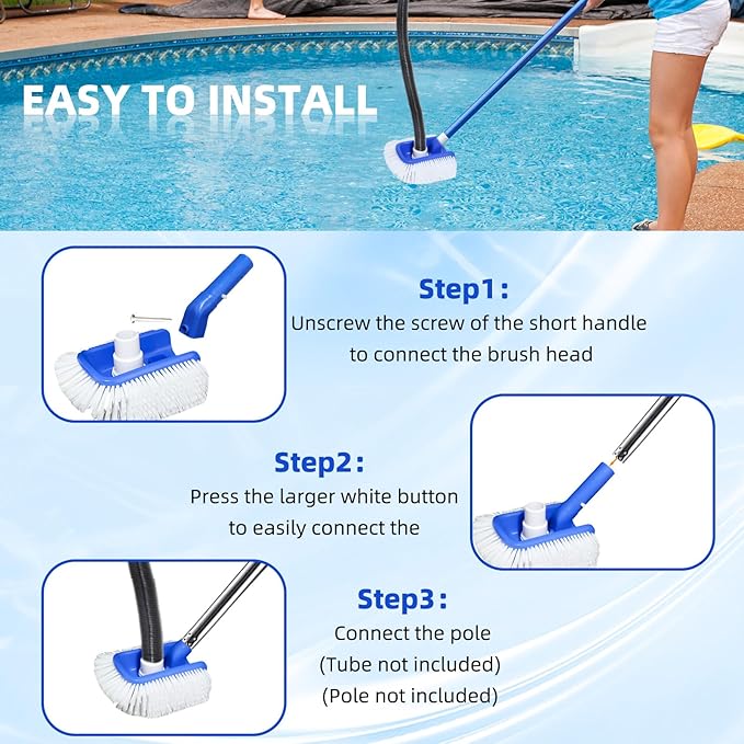 Pool Vacuum Head Brush for Inground & Above Ground Pools, Heavy Duty Round Scrubber Pool Brush with 1/4" or 1/2" Swivel Hose Connection, No Pole