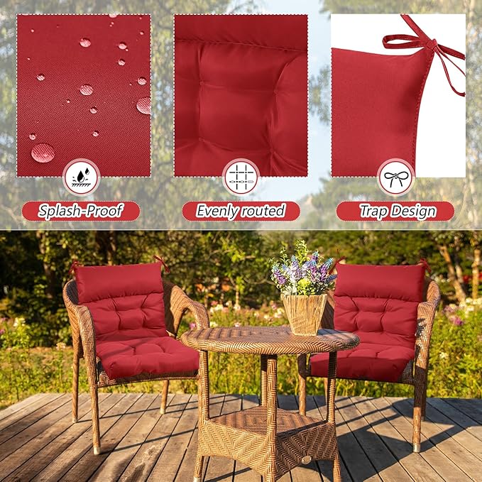 Sintuff 2 Pcs 44 x 21 x 4 Patio Chair Cushions Outdoor Chair Cushion Seat/Back Tufted Pillow with Ties Water Resistant Replacement Indoor Patio Furniture Outdoor Furniture (Solid Color,Ruby Red)