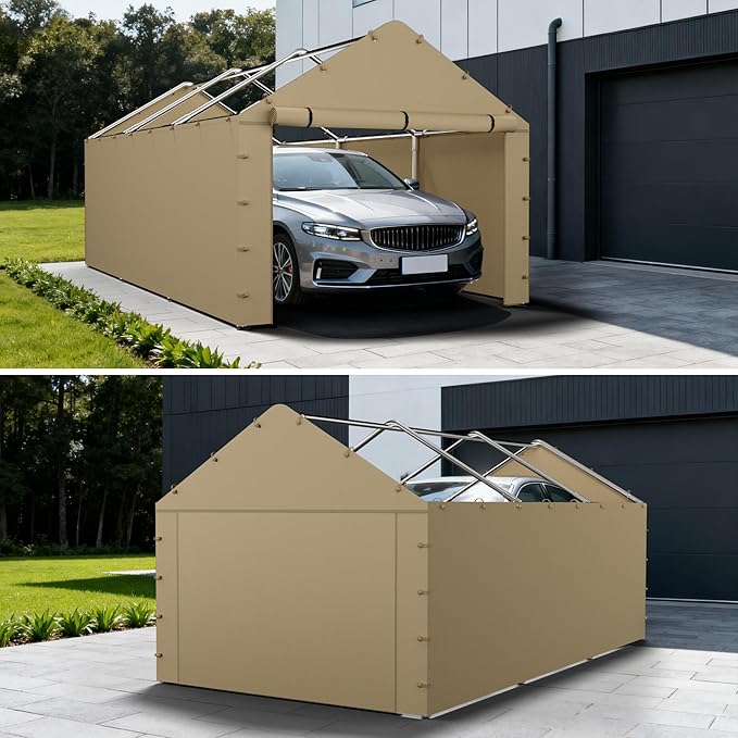 Carport Sidewall Panel with Elastic Ball Bungees, for 10x20 FT or 12x20 FT Garage Party Tent Shelter - Beige, One Sidewall Panel Only