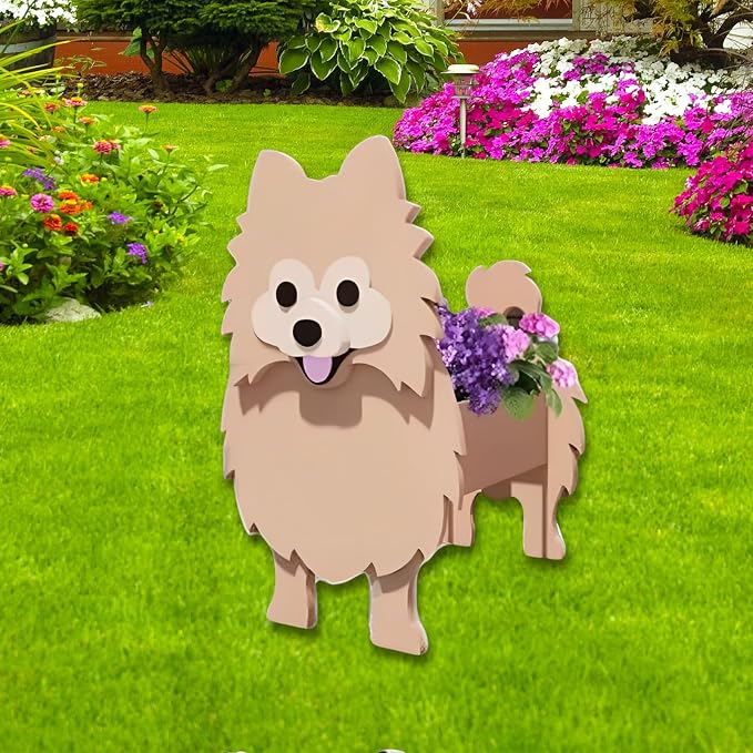 Brown Pomeranian Dog Planter, Cute Animal Shaped Plant Pot, Dog Flower Pot, Gifts for Women & Pet Lovers, Indoor Outdoor Garden Home Office Decor, 9.84 x 8.66 x 16 Inches