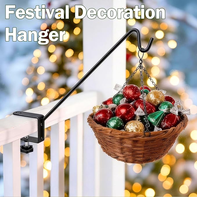 11 Inch Deck Railing Plant Hanger,2 Pack Deck Hooks Hanger for Railing Heavy Duty,Solid Iron Shepherds Hook for Deck Railing & Bird Feeders for Outdoors,Plant Hanger Bracket for Balcony,Porch