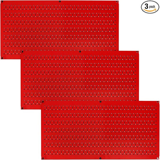 Wall Control Pegboard Value Pack - (3) Pack of Wall Control 16-Inch Tall x 32-Inch Wide Horizontal Red Metal Wallboards for Home & Garage Tool Storage Organization (Red Pegboard)