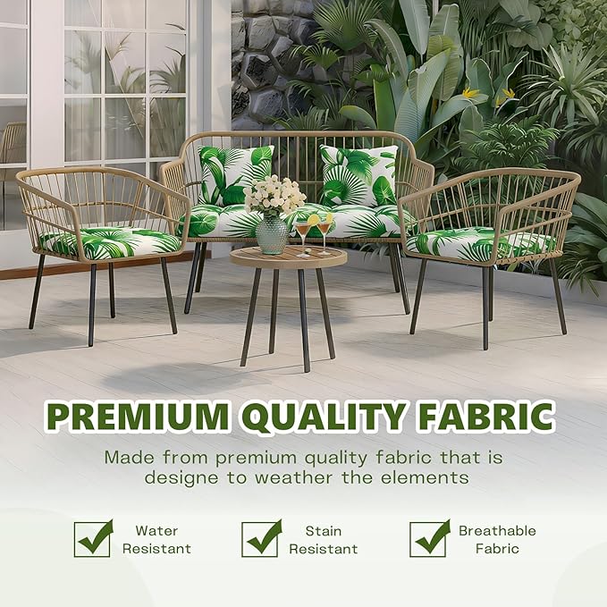 Wicker Chair Cushions Set, 2 U-Shaped Cushions & 1 Loveseat, Waterproof Outdoor Loveseat Cushion for Patio Furniture, Settee Bench Pad All Weather,FreshLeaf