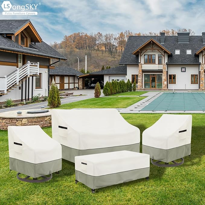 Outdoor Coffee Table Cover,Waterproof Rectangular Patio Small Side Table Cover,48 x 28 x 16 inch,Outdoor Table Covers Waterproof Rectangle,White&Grey-Green.
