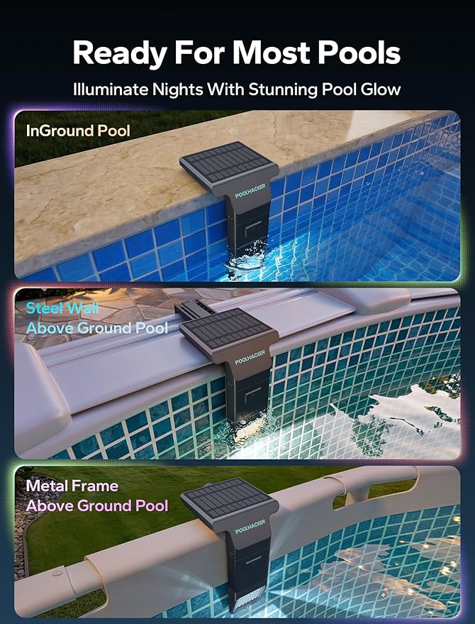 Solar Pool Lights for Inground & Above Ground Pool, 10-Color 4-Mode LED Pool Lights, Underwater Swimming Pool Lights with Timer, Submersible Pool Lights with Remote, Waterproof Design (Black, 1 Pack)