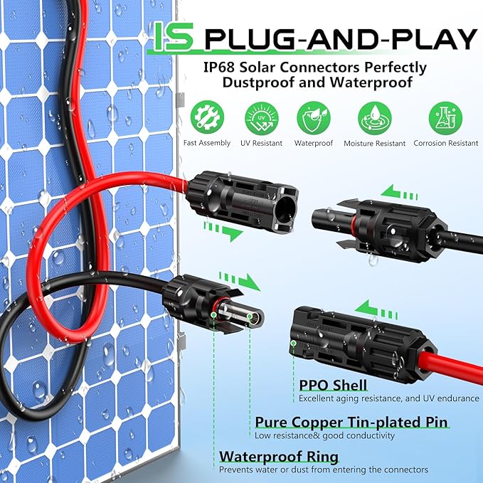 Vansdon Solar to XT60 Cable- 10AWG 30FT XT60 Solar Cable Charging Extension Cable Adapter for RV Portable Power Station