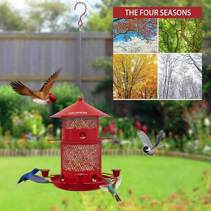 Outdoor Metal Bird Feeder, Hanging 360-Degree Feeding with Large Capacity 3.8LB, Durable Rust-Proof Iron for Yard, Garden & Balcony, Easy to Clean for Bird Lovers