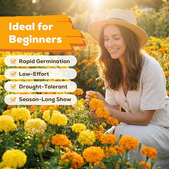 Petite French Marigold Seeds for Planting, 400+ Flower Seeds Non-GMO Heirloom Seed Packet,Home and Garden Easy to Grow, Indoor & Outdoor Gardening, Companion Plant & Quick Blooming