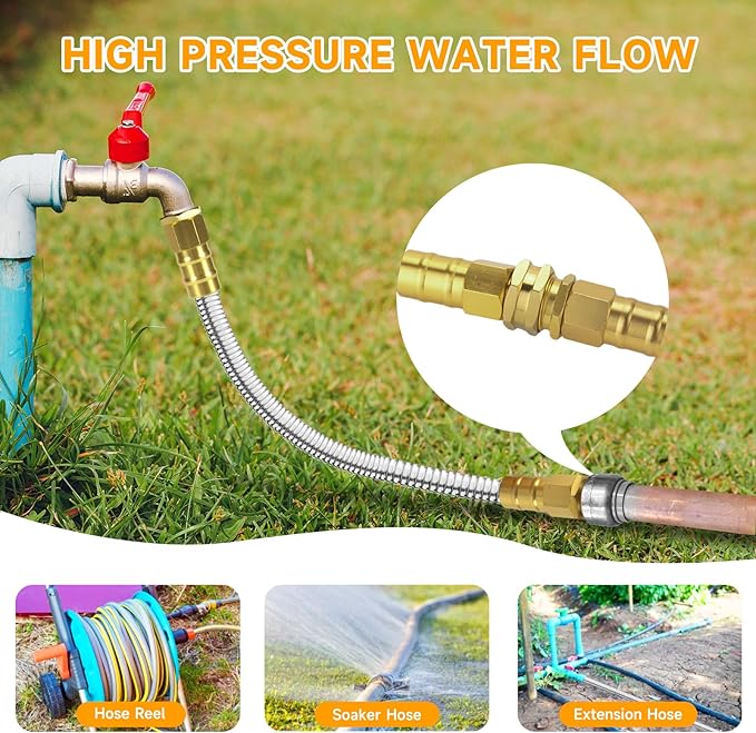 Rosy Earth Garden Hose 3 FT, 304 Stainless Steel Metal Water Hose, Heavy Duty Flexible Leader Hose, Short Water Hose Kink Free Hose for Rv, Outdoor, Yard, No Bite, Leak proof and Durable