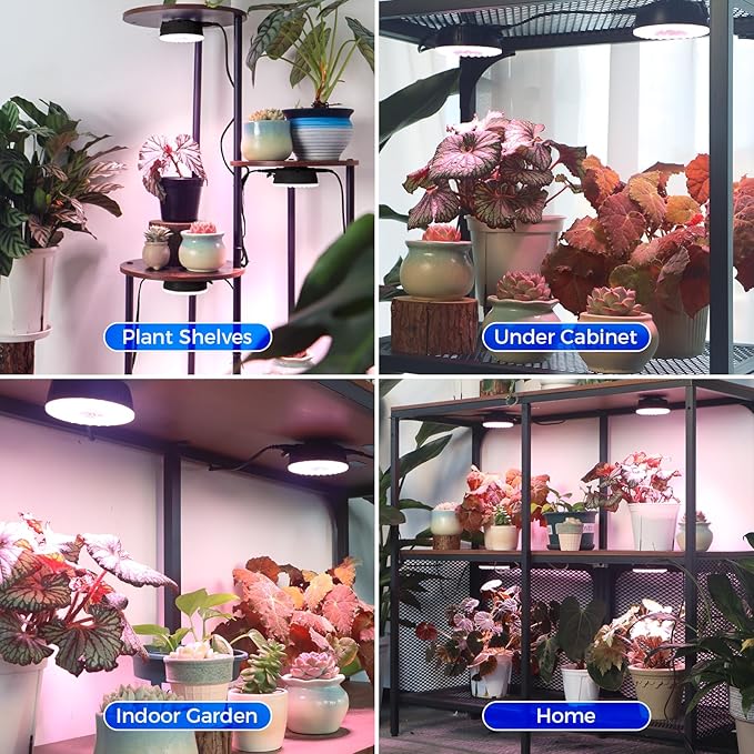Barrina Orbgrow OG09 Puck LED Grow Light, Pinkish White 18W(2 x 9W, 270 Watt Equiv), Plant Lights for Indoor Plants Full Spectrum, Magnetic & Linkable, Small Grow lamp for Plant Shelf, 2 Packs, Black