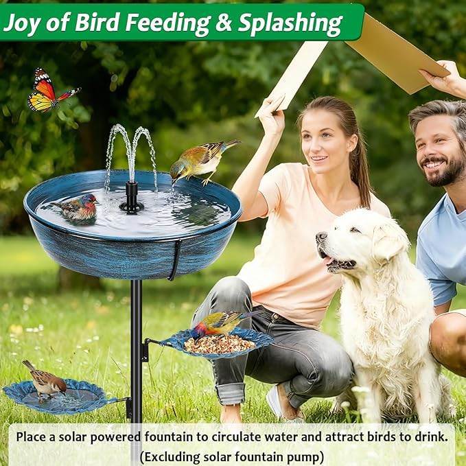 Metal Bird Bath for Outdoor - Garden Bird Bath with Removable Bowl Heavy-Duty Base, Winter Birdbath Feeder Rust-Proof Birdbaths for Garden Yard Lawn Decor, Easy to Install(Blue)