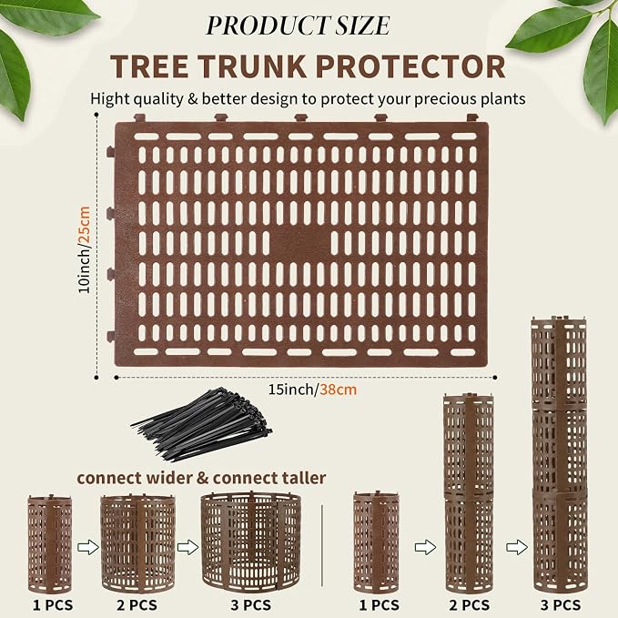 Boao 15 Pieces Plastic Tree Trunk Protector Trees Guard Bark Plant Protectors Locking Tree Guard with 100 Pieces Zip Ties for Protecting Trees from Trimmers and Small Animals (Brown)