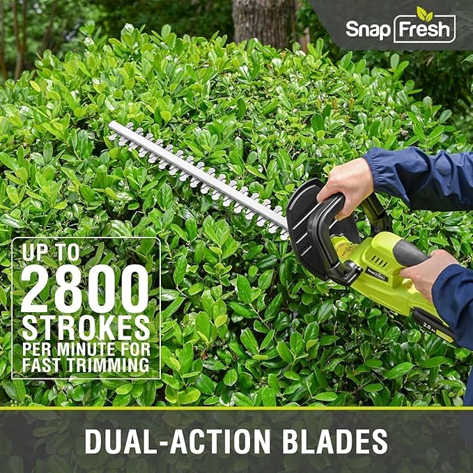 SnapFresh 20V Cordless Hedge Trimmer - 22" Dual-Action Blade,Electric Bush Trimmer,2.0Ah Battery & Fast Charger Included