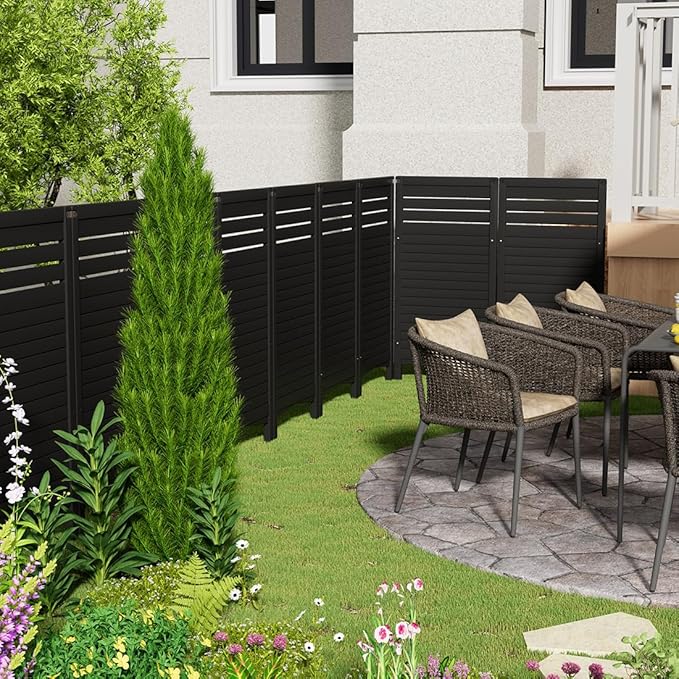 KINYING Air Conditioner Fence Privacy Screen,4 Panels Pool Equipment Trash Can Enclosure Screen for Outdoor,Resin Fence Panels Kit,45" (H) x 22" (W) Per Panel, Black