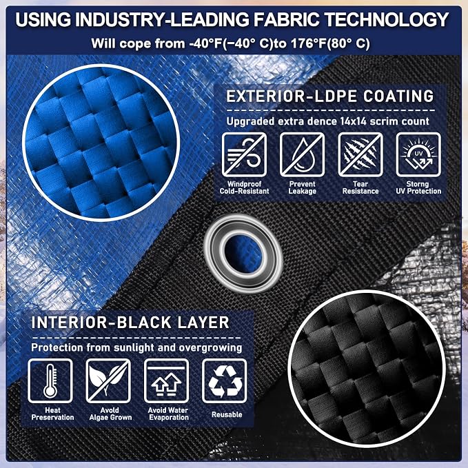 【New Upgrade】 Winter Pool Cover 15 ft Round for Above Ground Pools, Extra Thick Durable Above Ground Swimming Pool Protection Cover, Encryption Grommets,Cold and UV Resistant with Premium Winch,Cable