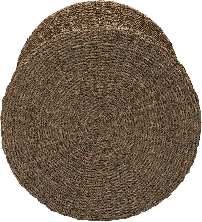 Household Essentials Handwoven Seagrass Wicker Stool with Hourglass Shape, Natural