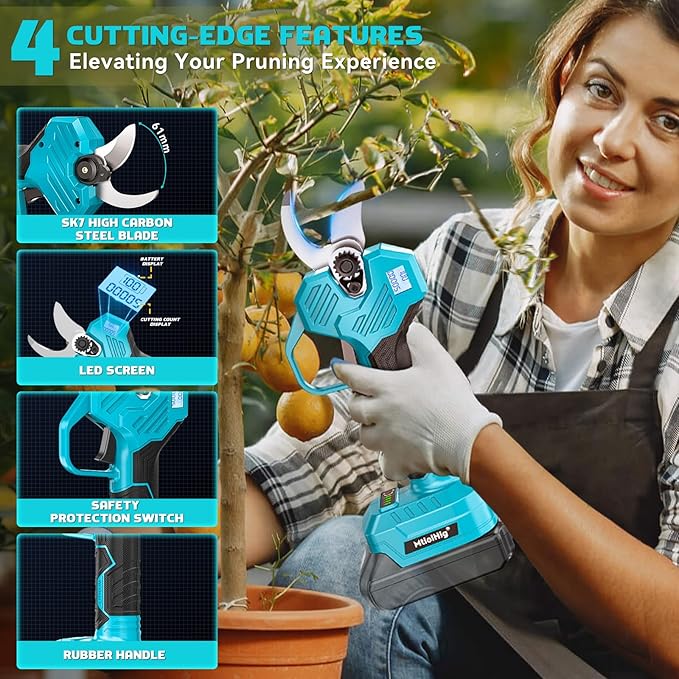 MtiolHig Cordless Electric Pruning Shears: 1.5-2 Inch Portable Pruning Shears Compatible with Makita 18V - Garden Pruners Tool with LCD Display