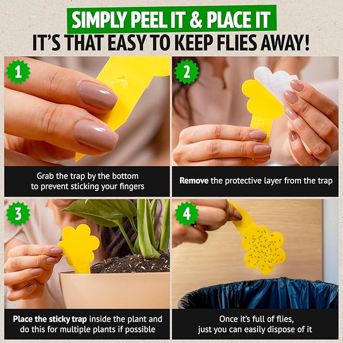Super Ninja Fungus Gnat & Fruit Fly Traps - 10 Gnat Sticky Traps for Plants & 2 Highly Effective Fruit Fly Catchers for Indoors, Kid & Pet Friendly, Ready to Use, Up to 3 Months of Performance