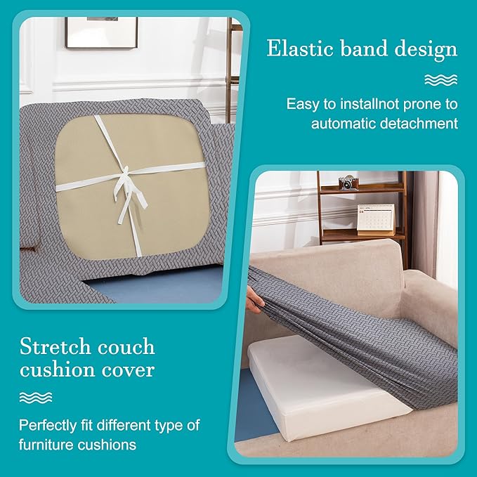 BIETYONE 14Pcs Stretch Patio Cushion Covers,Outdoor Couch Covers Replacement,Outdoor Couch & Sofa Slipcovers,for Patio Furniture Cushion Covers,Washable Reusable Furniture Protector (Grey,Cover Only)