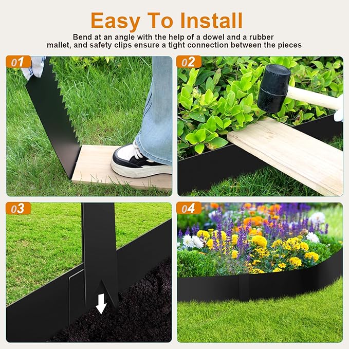 40" L X 6" H Metal Landscape Edging, 6 Pack Heavy Duty Galvanized Steel Garden Edging, Hammer-in Metal Edging for Landscaping for Lawn, Pathway, Yard