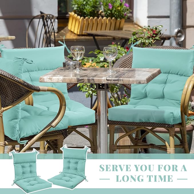 Sintuff 4 Pcs 44 x 21 x 4 Patio Chair Cushions Outdoor Chair Cushion Seat/Back Tufted Pillow with Ties Water Resistant Replacement Indoor Patio Furniture Outdoor Furniture (Solid Color,Light Green)
