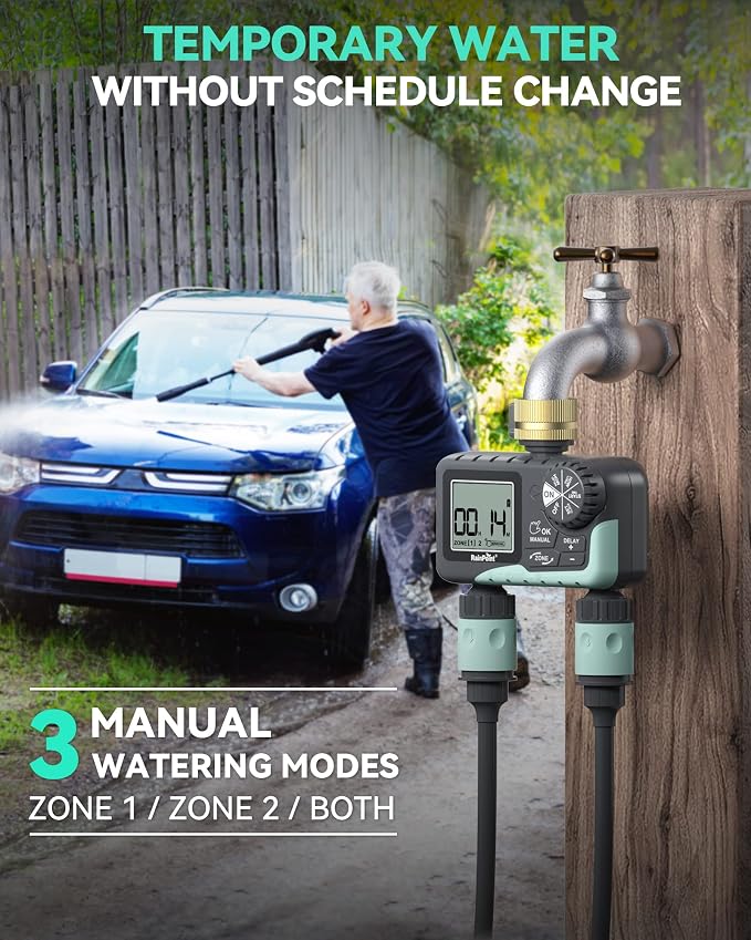 RAINPOINT Sprinkler Timer with Brass Swivel, Rain Delay/Manual Watering/Automatic Irrigation Controller System Hose Timer Programmable Faucet Timer for Yard
