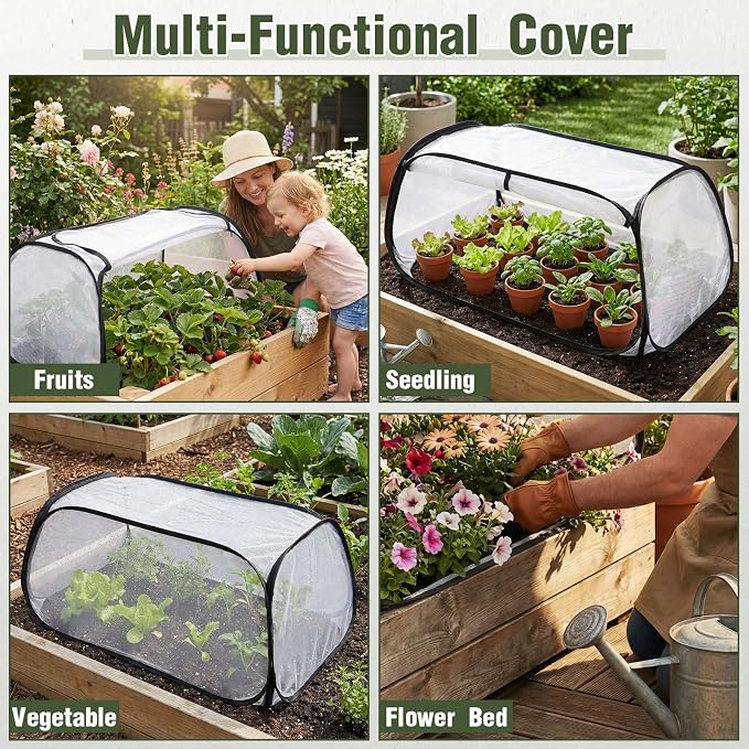 2 Pack Garden Covers for Raised Beds, 45 x 22 x 18 Garden Row Plants Cover Accelerator, Freeze Protection Greenhouse Cover for Raised Beds Protecting Seedlings Fruits with Ground Stakes