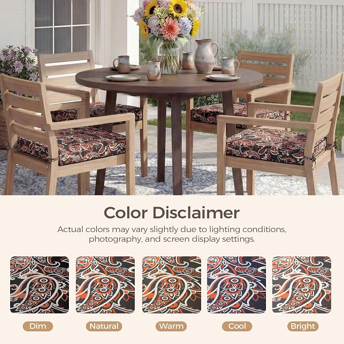UNIKOME Outdoor Chair Cushions Set of 4, Water Resistant Patio Seat Cushions with Ties for Outdoor Furniture, High-Density Foam, UV & Fade Resistant, Piped Edge – 24" x 24" x 4", Red Paisley Floral