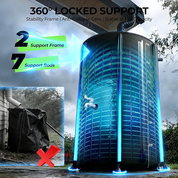 SKM Collapsible Rain Barrel, PVC Rain Water Collection System and Water Tank for Outdoor/Garden/Lawn, Portable Rain Water Collection Barrel Container with Spigots & Overflow Kit, 100Gallon, Black