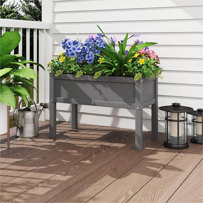 Small HDPE Raised Garden Bed, Elevated Planter Box with Legs, Outdoor All-Weather Planter Raised Beds for Seeds, Herbs, Flowers, Vegetables (Grey)