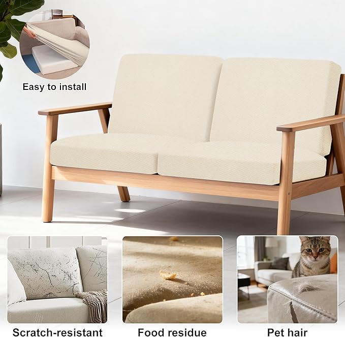 BIETYONE 4Pcs Patio Stretch Cushion Covers,Outdoor Sofa Replacement Cover Slipcovers for Patio Furniture Cushion Covers, Washable Reusable Furniture Protector